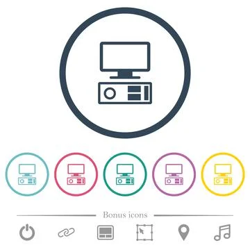 Old personal computer flat color icons in round outlines Illustrazione stock