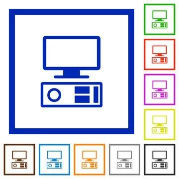 Old personal computer flat framed icons イラスト素材