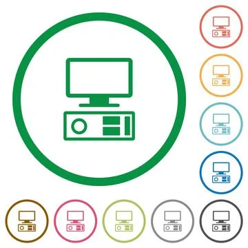 Old personal computer flat icons with outlines Illustrazione stock