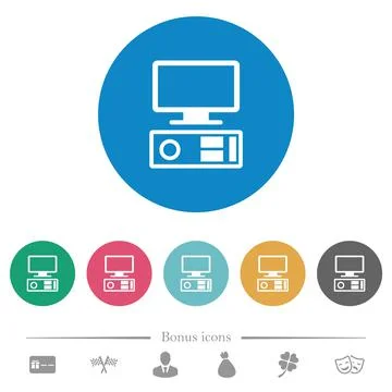 Old personal computer flat round icons Illustrazione stock