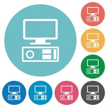 Old personal computer flat round icons Illustrazione stock