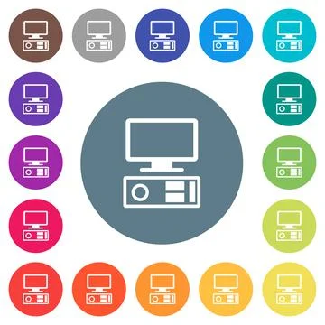 Old personal computer flat white icons on round color backgrounds イラスト素材
