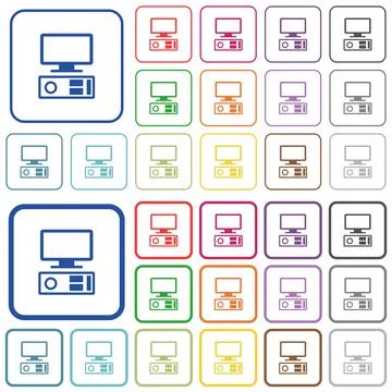 Old personal computer outlined flat color icons イラスト素材