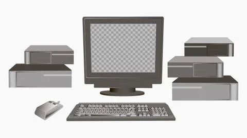 Old personal computer. Retro gadget classic monitor with an outdated mouse and Stock Illustration