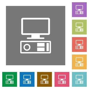 Old personal computer square flat icons Stock Illustration