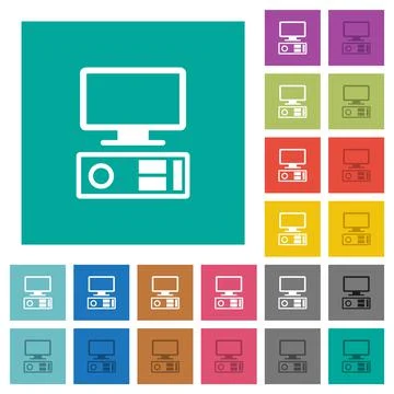 Old personal computer square flat multi colored icons Illustrazione stock