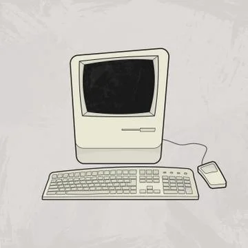 Old Personal Computer Vector Illustration, retro Stock Illustration