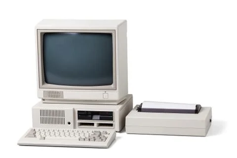 Old personal computer on white background Stock Photos