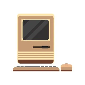 Old personal computer woth mouse, retro PC vector Illustration on a white Stock Illustration
