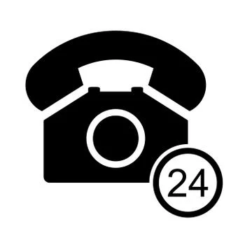 Old phone 24 hours flat icon isolated on white background. Hotline symbol. Te Stock Illustration