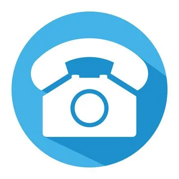 Old phone in blue circle flat icon isolated on white background. Hotline symb Stock Illustration