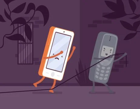 Old phone is making a trap for new smartphone Stock Illustration