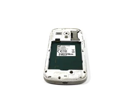 Old phone on white background isolate. rear view Stock Photos
