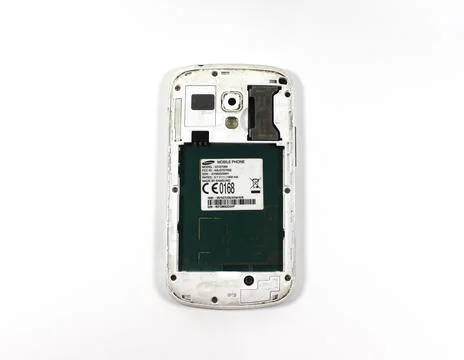 Old phone on white background isolate. rear view Stock Photos