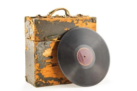 Old phonograph disk and box Stock Photos