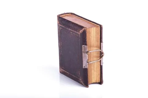 Old photo book  with lock sistem over a white background Stock Photos