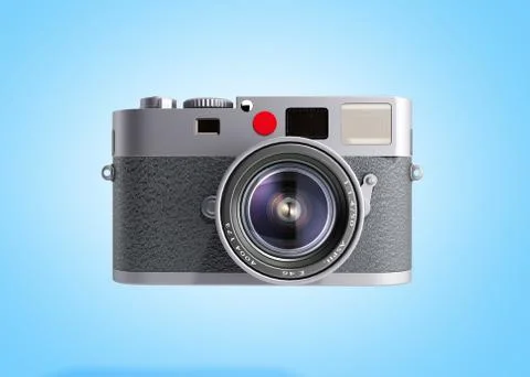 Old photo camera 3d render on blue background Stock Illustration