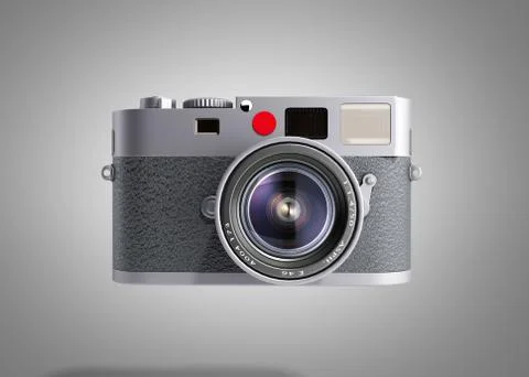 Old photo camera 3d render on grey background Illustrazione stock