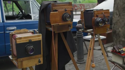 Old photo cameras Stock Footage 138159334