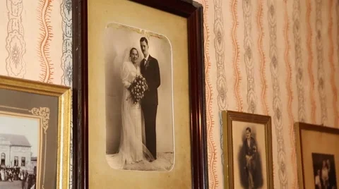 Old photos on the wall Stock Footage 47748614