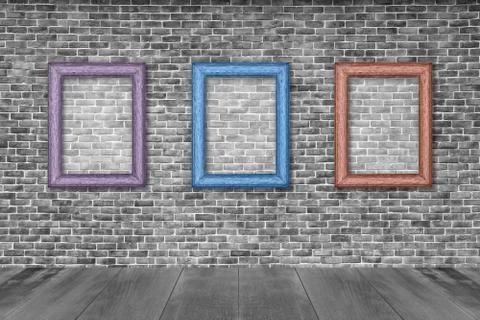 Old picture frames on brick wall Illustrazione stock