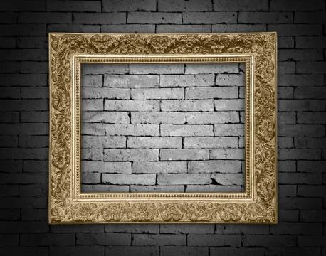 Old picture frames on brick wall Illustrazione stock