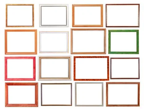 Old picture frames set of narrow wooden picture frame with cutout canvas i... Stock-Fotos