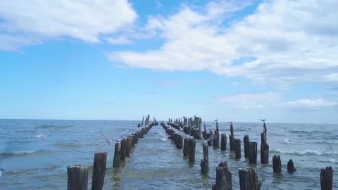 Old pier col Stock Footage 138654283