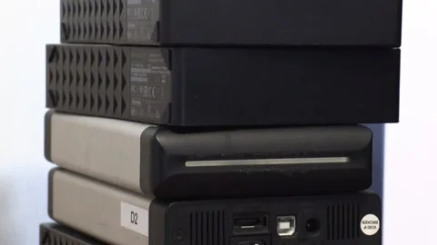 Old pile of external computer storage di... | Stock Video | Pond5