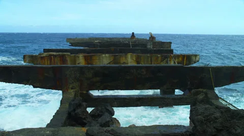 Old Pilings on South Point, Hawaii Stock Footage