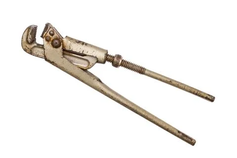 Old pipe wrench some rust isolated on a white background. Foto stock
