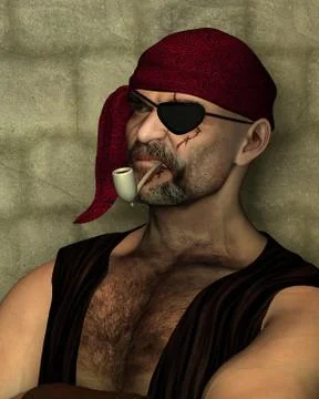 Old Pirate with Clay Pipe Stock Illustration