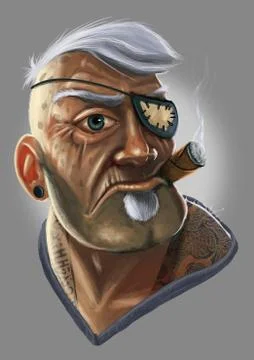 Old pirate with eye patch and cigar Stock Illustration