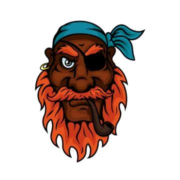 Old pirate with eye patch smoking pipe Stock Illustration