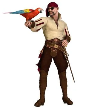 Old Pirate with Parrot Stock Illustration