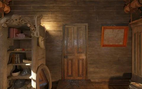 Old Pirate ship cabin interior 3d illustration Stock Illustration
