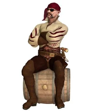 Old Pirate Sitting on a Barrel Stock Illustration