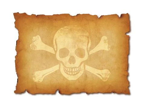 Old Pirate skull parchment scroll isolated on white Stock Photos