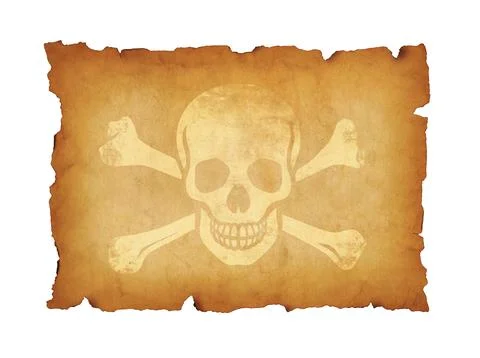 Old Pirate skull parchment scroll isolated on white Stock Photos