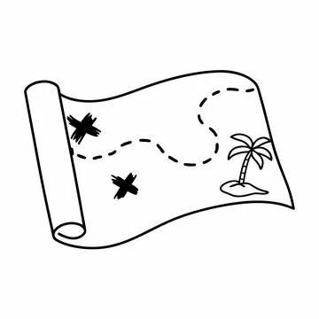 Old Pirate Treasure Map Flat Vector Stock Illustration