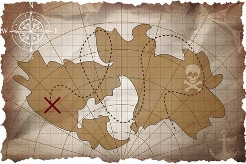 Old pirate treasure map on white background, illustration Stock Illustration