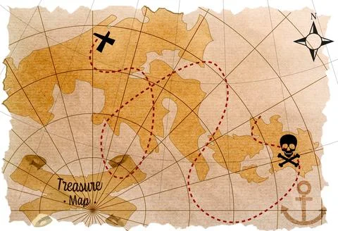 Old pirate treasure map on white background, illustration Stock Illustration