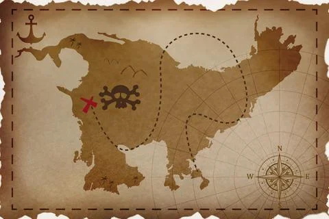 Old pirate treasure map on white background, illustration Stock Illustration