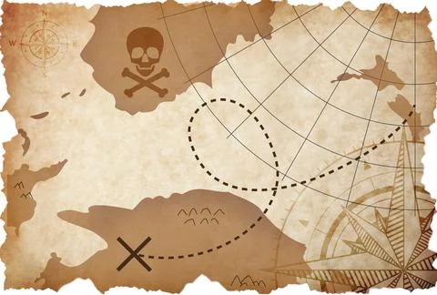 Old pirate treasure map on white background, illustration Stock Illustration