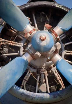 Old piston engine and propeller aircraft Stock Photos