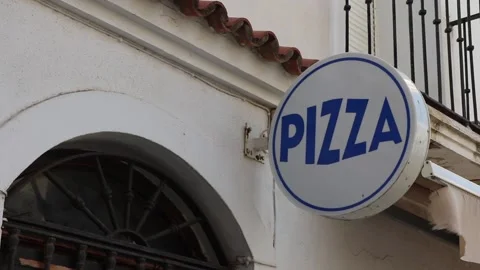 Old pizza sign blue Stock Footage 238629863