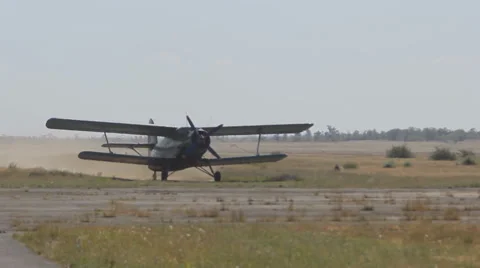 Old plane takes off on the runway Video stock 59955846
