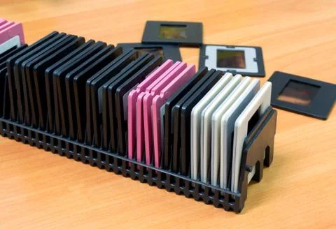 Old plastic frames with positive films Stock Photos