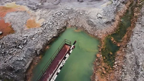 Old platform over open pit quarry Stock Footage 211385886