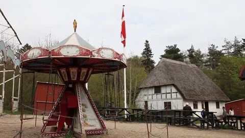 Old Playground with Denmark flag Stock Footage 89588256
